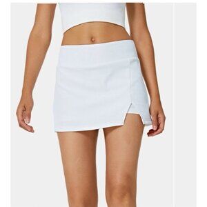 Ribbed White High-Waisted Skort, Side Slit & Pocket, White, Size Small, Stretch